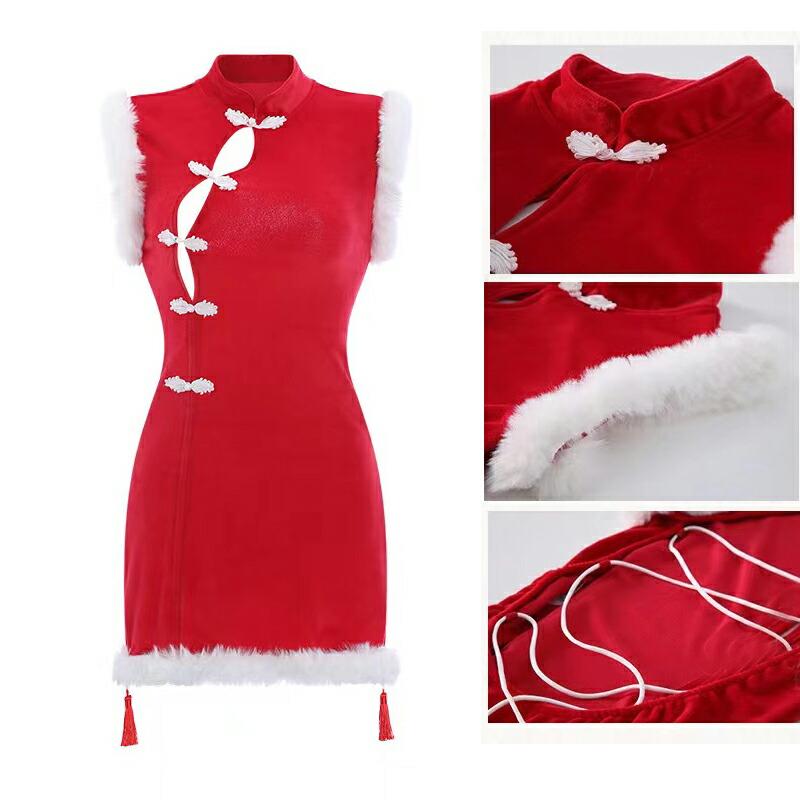 ワインレッド チャイナドレス風 サンタクロース クリスマス コスプレ衣装 女性 セクシー コスチューム 仮装 レディース かわいい 可愛い【9279】 |  | 05