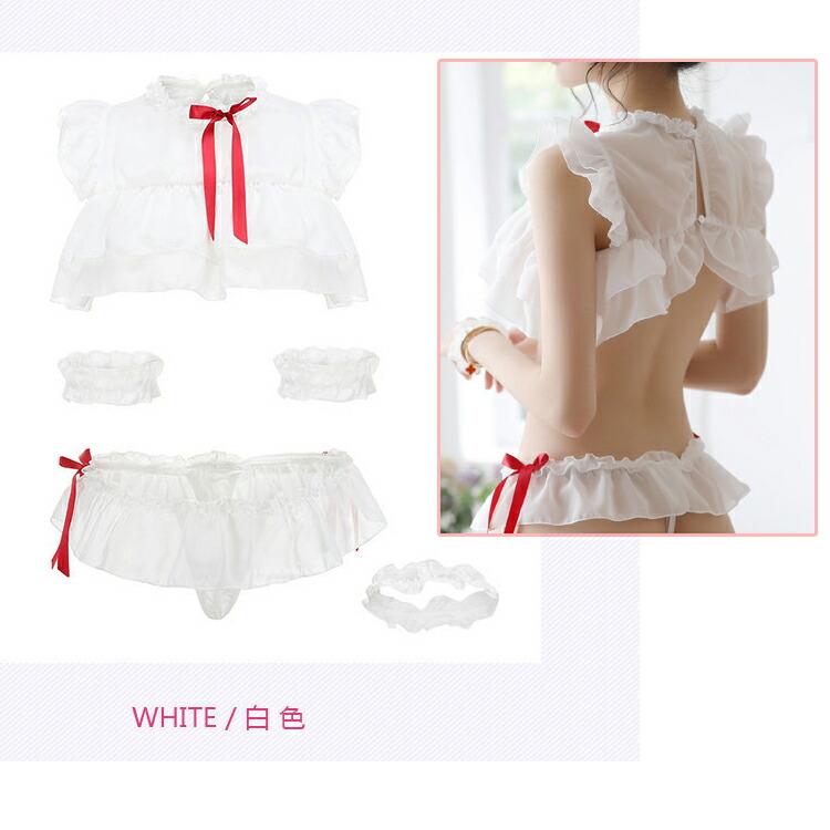 白 ガーターリング付き ベビードール＆Tバック ランジェリー 透け透け セクシー コスチューム 仮装 レディース かわいい 可愛い【8343】 |  | 05