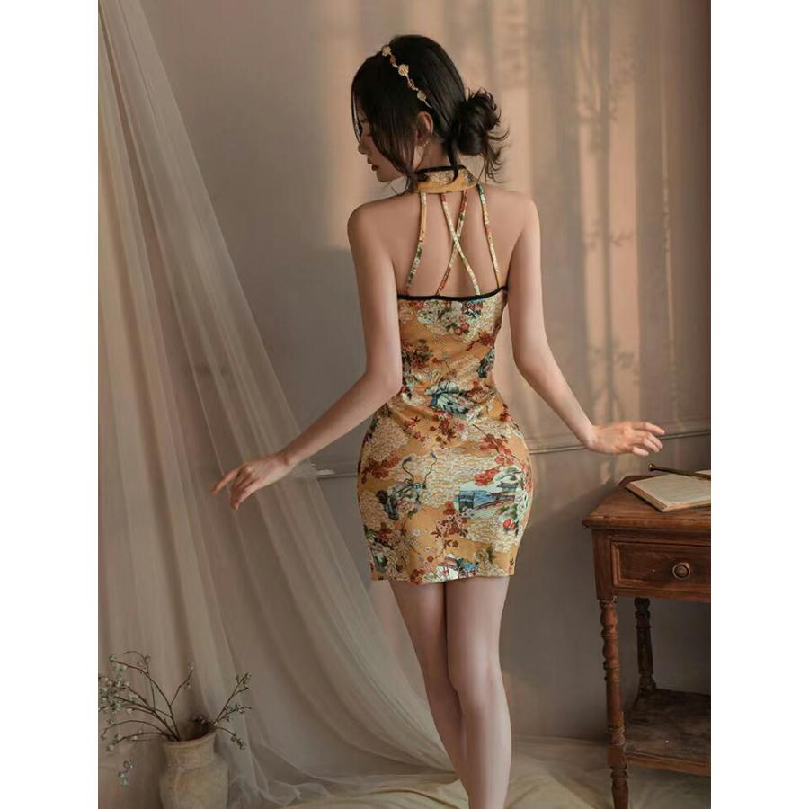 イエロー ホルターネック チャイナドレス コスプレ衣装 女性 チャイナ服 セクシー コスチューム 仮装 レディース かわいい 可愛い【3238】 |  | 04