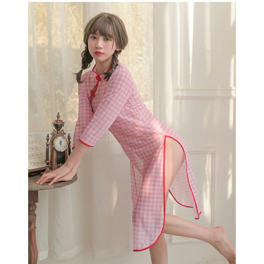 ピンク チェック柄 チャイナドレス風 セクシーランジェリー 女性下着 コスプレ衣装 透け透け チャイナ服 セクシー コスチューム 仮装 レディース 【3235】 |  | 03