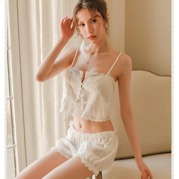 しろ タンクトップ＆ショートパンツセット ランジェリー セクシー女性下着 透け透け 過激 大人 女性 レディース エロい服 コスプレ セクシー【8363】 | 