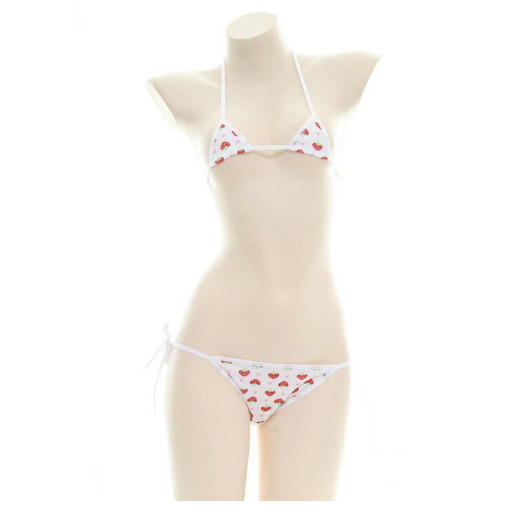 苺柄 スクール水着風 極小水着 ブラセット コスプレ衣装 ランジェリー エロ 過激 大人 女性 レディース セクシー【7366】 | 