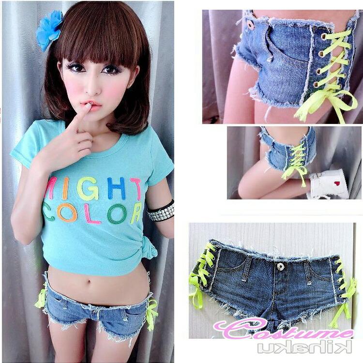 サイド編み上げ デニムショートパンツ ハーフ 短パン スーパー極浅 ショーパン かわいい おしゃれ 美脚 女性【2623】 |  | 01