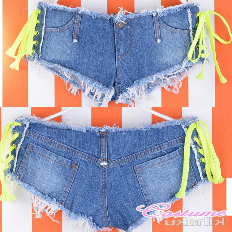 サイド編み上げ デニムショートパンツ ハーフ 短パン スーパー極浅 ショーパン かわいい おしゃれ 美脚 女性【2623】 |  | 02