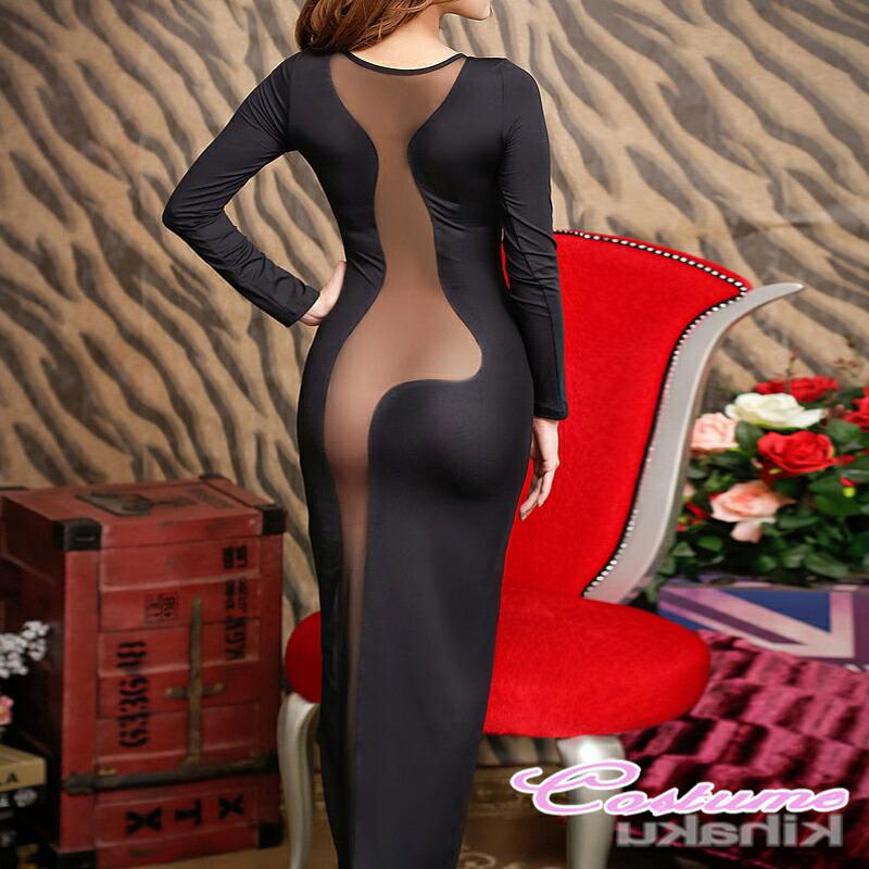 長袖 黒 ブラック ロング丈ドレス ボディコン 透け透け エロい服 エロ可愛い 過激 大人 女性 レディース セクシー【8593】 |  | 03