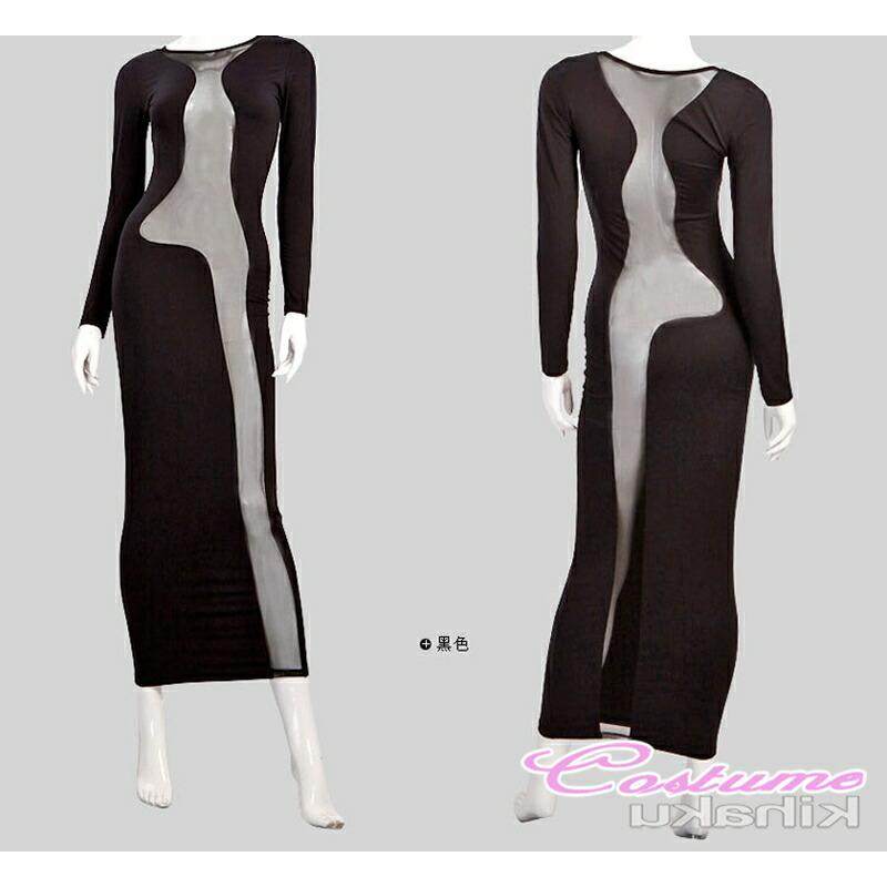 長袖 黒 ブラック ロング丈ドレス ボディコン 透け透け エロい服 エロ可愛い 過激 大人 女性 レディース セクシー【8593】 |  | 04