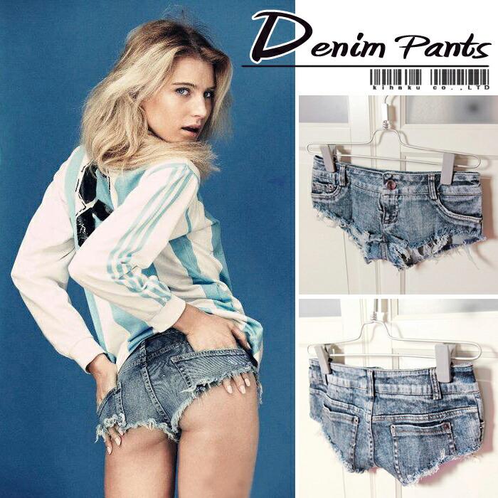 デニムショートパンツ ハーフ 短パン スーパー極浅Tバック ショーパン かわいい おしゃれ 美脚 女性【2523】 | 