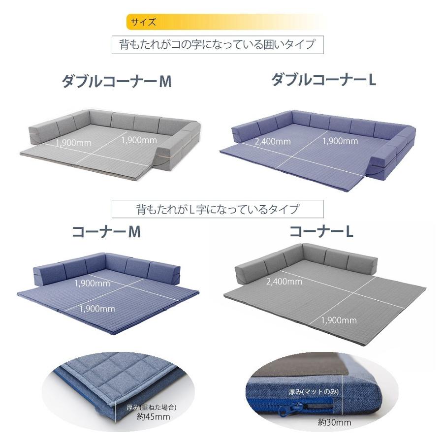 ダブルコーナーラグマット Lサイズ 190×240cm 長方形 カバーリング 洗える クッションマット 極厚 30mm オールシーズン 和楽のZONIA 赤ちゃん |  | 12