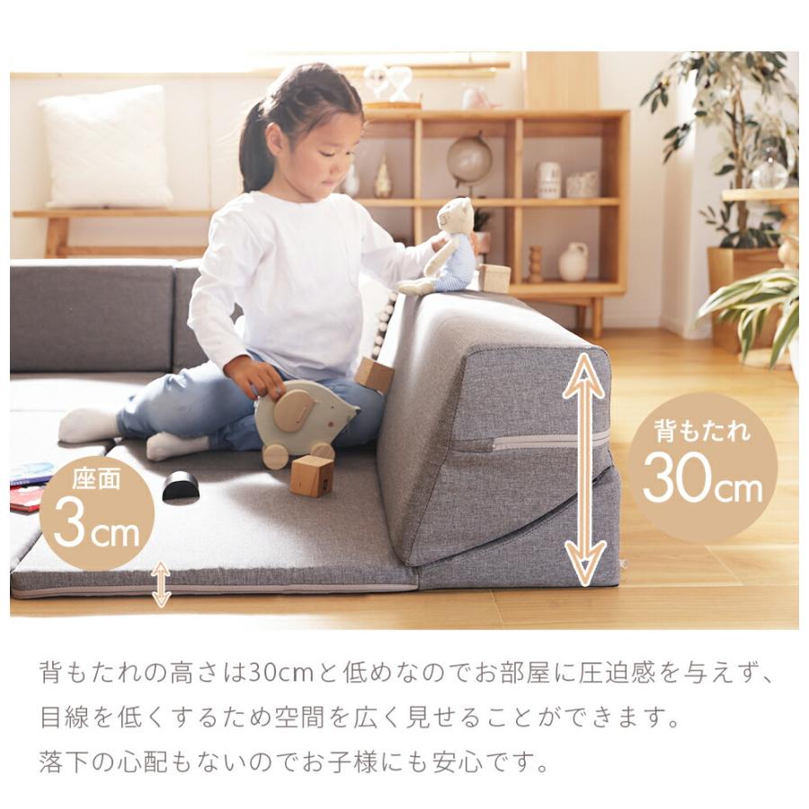 ローソファ マット付き 4点セット カバーリング 日本製 洗える フロアソファ プレイルーム フロアマット 布張り コーナー L字 L型 2人掛け 3人掛け ファブリック | ブランド登録なし | 03