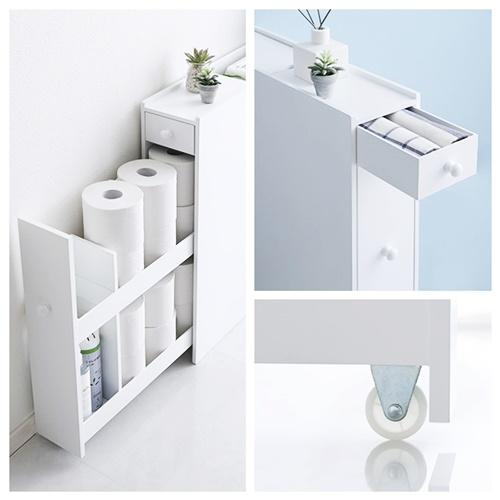 トイレラック スリム ホワイト 木製 キャスター付き 完成品 すき間収納 トイレ収納 白家具 おしゃれ 北欧 フレンチカントリー トイレットペーパー収納 |  | 04