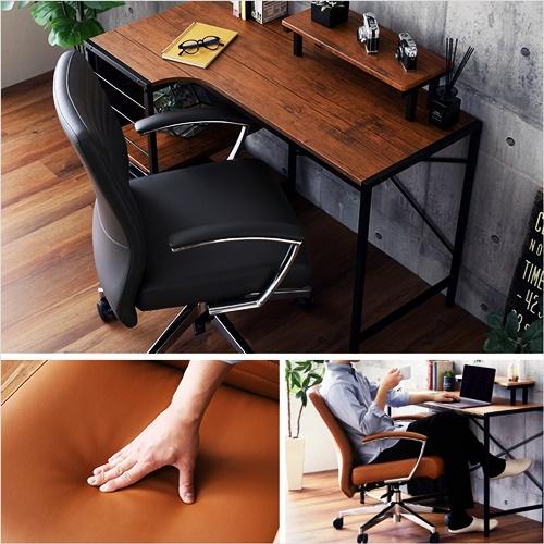 デスクチェア２点セット レザー調 ヴィンテージ 書斎デスク パソコンデスク PCデスク オフィスチェア おしゃれ 北欧 西海岸 かっこいい ブラウン キャメル |  | 07