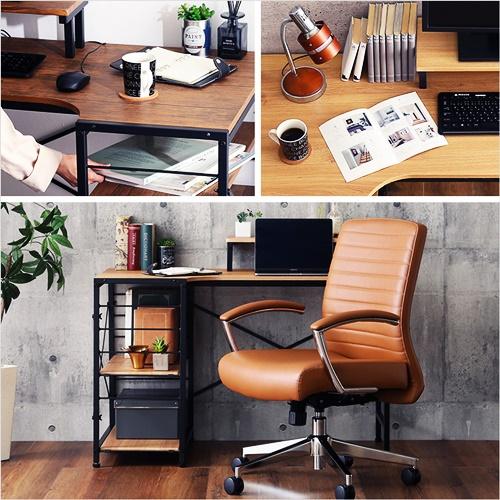 デスクチェア２点セット レザー調 ヴィンテージ 書斎デスク パソコンデスク PCデスク オフィスチェア おしゃれ 北欧 西海岸 かっこいい ブラウン キャメル |  | 08