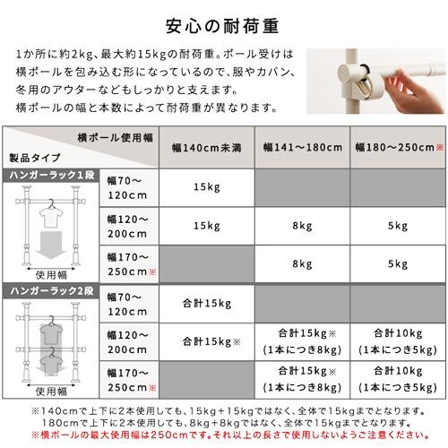 つっぱりハンガーラック ２段 幅200cm ブラック ホワイト 洋服掛け コート掛け 服収納 一人暮らし 省スペース 突っ張りハンガーラック ポールハンガーラック |  | 07