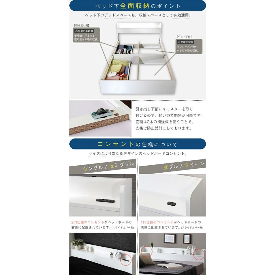 マットレスセット クイーンベッド 収納付き 引き出し収納付き ポケットコイルマットレス クイーン/RUES【ルース】 宮棚付き |  | 06