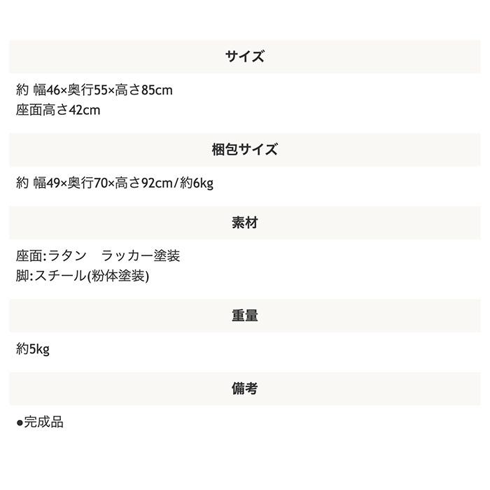 スチール脚 ラタンダイニングチェア 玄関チェア デスクチェア カフェ風 リゾート風 椅子 チェア おしゃれ 1人用 リビングチェアー パーソナルチェア 完成品 |  | 12