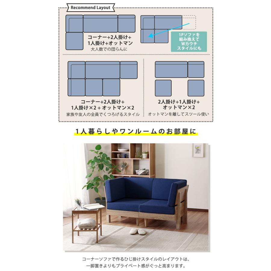 ソファ オットマン パーソナルソファ テーパードレッグ フレキシブルソファ 組み合せ 高反発 硬めクッション ファブリック ブルー ナチュラル すのこ床 おしゃれ |  | 06