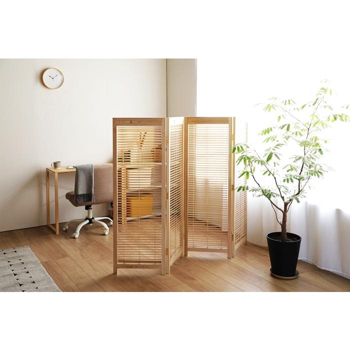パーティション 4連 衝立 和モダン アジアン ルーバー ブラインド 木製 間仕切り 目隠し つい立て 和風 レトロ 天然木 ナチュラル ブラウン 玄関 リビング 自立 | ブランド登録なし | 04