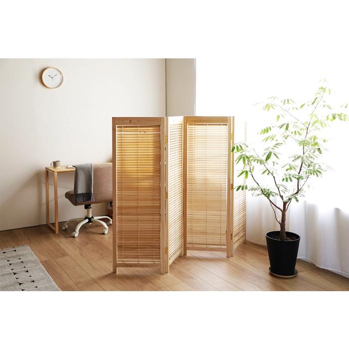 パーティション 4連 衝立 和モダン アジアン ルーバー ブラインド 木製 間仕切り 目隠し つい立て 和風 レトロ 天然木 ナチュラル ブラウン 玄関 リビング 自立 | ブランド登録なし | 05