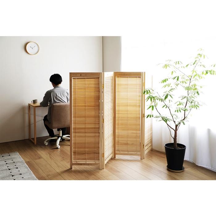 パーティション 4連 衝立 和モダン アジアン ルーバー ブラインド 木製 間仕切り 目隠し つい立て 和風 レトロ 天然木 ナチュラル ブラウン 玄関 リビング 自立 | ブランド登録なし | 06