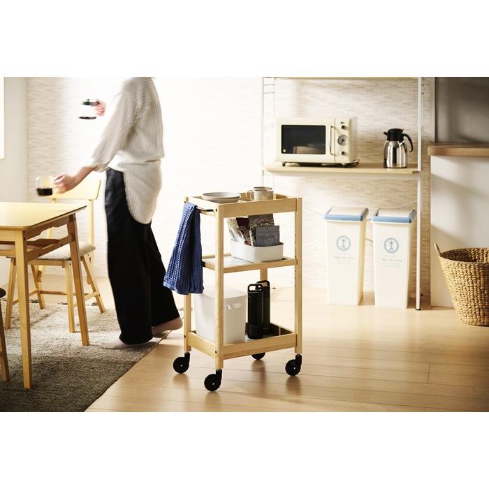 トレーワゴン 3段 幅44cm キッチンワゴン 木製 キッチントレー 取っ手 ブラウン ナチュラル レトロ キャスター付き 配膳 台所ワゴン 天然木 北欧 和モダン | ブランド登録なし | 02