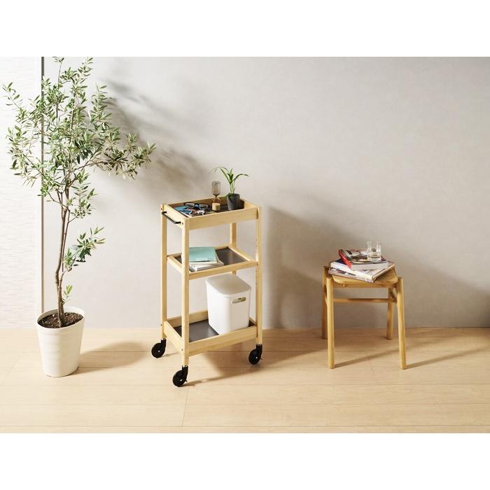 トレーワゴン 3段 幅44cm キッチンワゴン 木製 キッチントレー 取っ手 ブラウン ナチュラル レトロ キャスター付き 配膳 台所ワゴン 天然木 北欧 和モダン | ブランド登録なし | 03