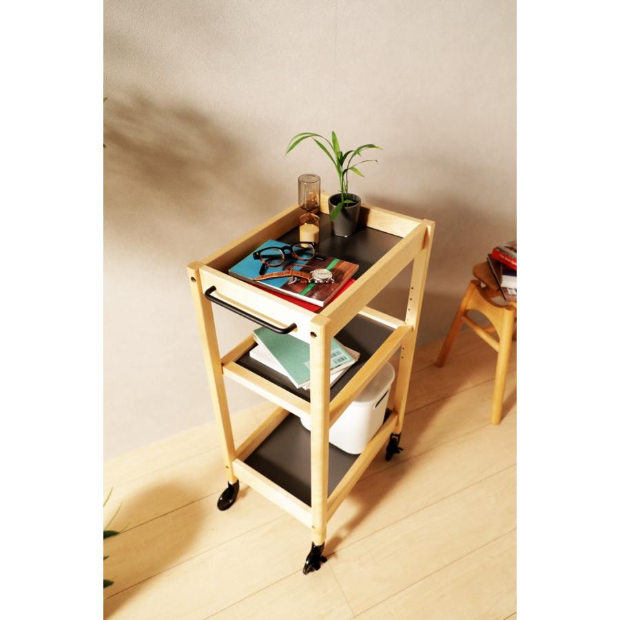 トレーワゴン 3段 幅44cm キッチンワゴン 木製 キッチントレー 取っ手 ブラウン ナチュラル レトロ キャスター付き 配膳 台所ワゴン 天然木 北欧 和モダン | ブランド登録なし | 04