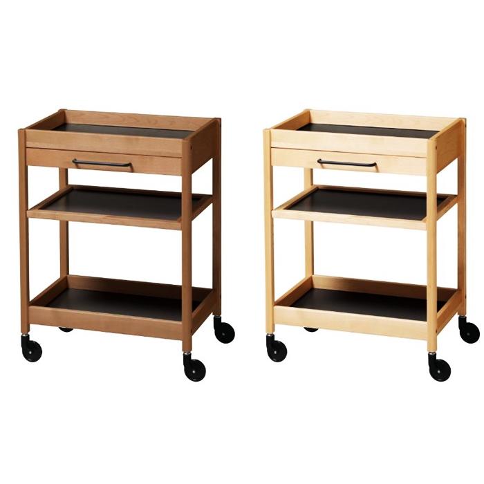 トレーワゴン 3段 幅60cm 引出し付 キッチンワゴン 木製 キッチントレー ブラウン ナチュラル レトロ キャスター付 天然木 北欧 アジアン 和モダン ベッドサイド | ブランド登録なし