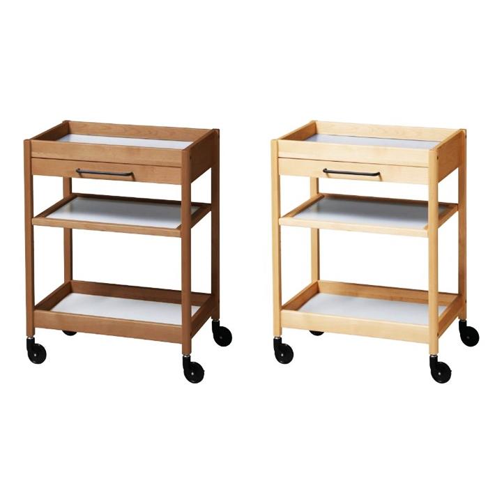トレーワゴン 3段 幅60cm 引出し付 キッチンワゴン 木製 キッチントレー ブラウン ナチュラル レトロ キャスター付 天然木 北欧 アジアン 和モダン ベッドサイド | ブランド登録なし | 01
