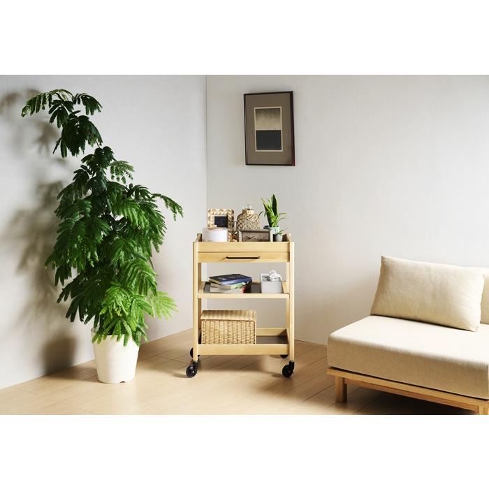 トレーワゴン 3段 幅60cm 引出し付 キッチンワゴン 木製 キッチントレー ブラウン ナチュラル レトロ キャスター付 天然木 北欧 アジアン 和モダン ベッドサイド | ブランド登録なし | 03