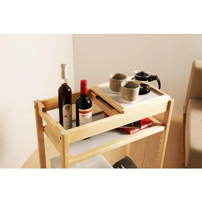 トレーワゴン 3段 幅60cm 引出し付 キッチンワゴン 木製 キッチントレー ブラウン ナチュラル レトロ キャスター付 天然木 北欧 アジアン 和モダン ベッドサイド | ブランド登録なし | 05