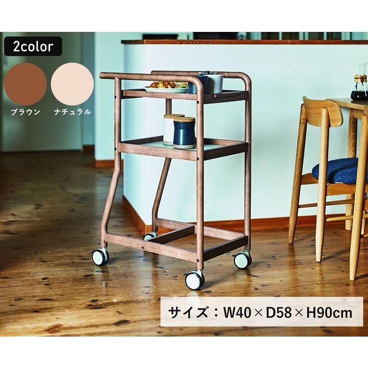 キッチンワゴン 幅40cm コンパクト ブラウン ナチュラル キャスター付き トレー 2段 木製 和モダン アジアン レトロ 敬老の日 北欧 和風 カントリー | ブランド登録なし