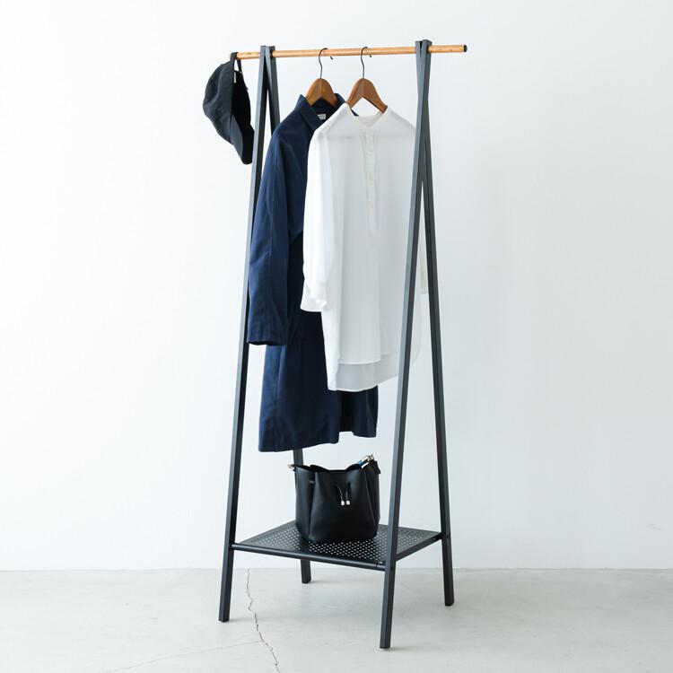 棚付木目柄ハンガーラック コートハンガー スリム 折りたたみ モダン 収納 洋服掛け おしゃれ コートハンガー スチールラック ポールハンガー |  | 03