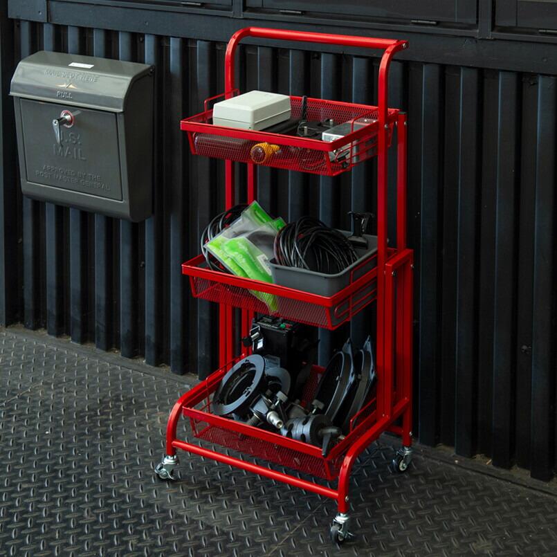 マルチワゴン ROBUST キッチンワゴン ディスプレイワゴン おしゃれ キャスター付き 角度調整 小物入れ スチール カゴ3段 |  | 05