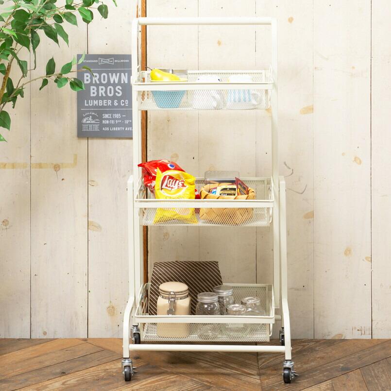 マルチワゴン ROBUST キッチンワゴン ディスプレイワゴン おしゃれ キャスター付き 角度調整 小物入れ スチール カゴ3段 |  | 07