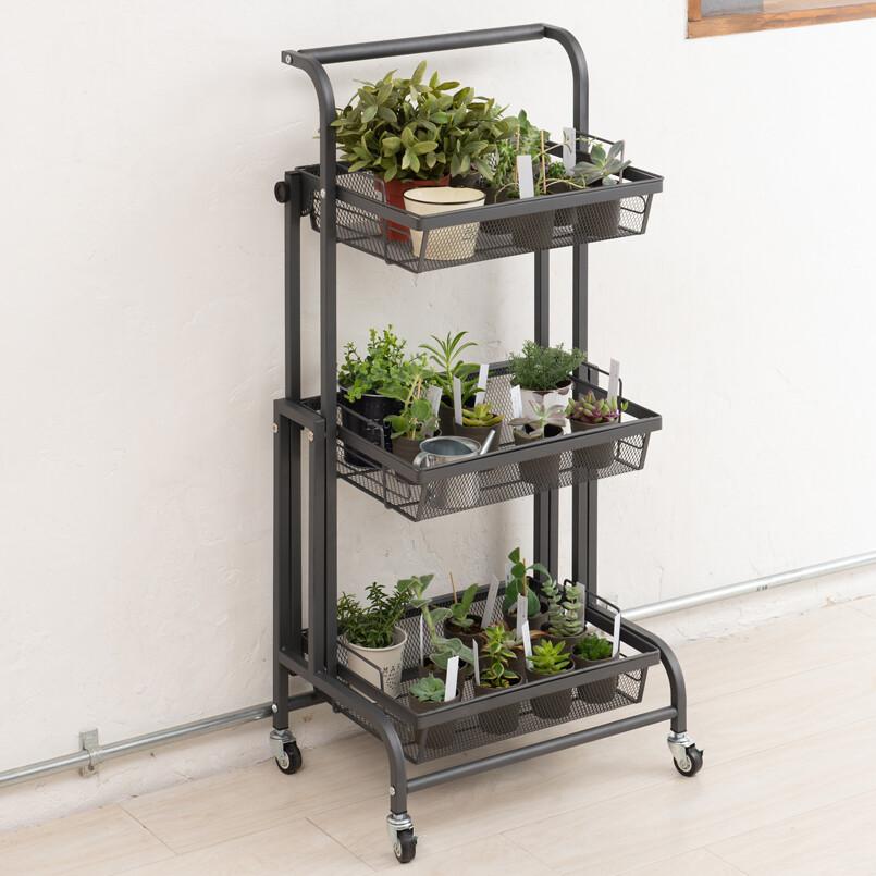 マルチワゴン ROBUST キッチンワゴン ディスプレイワゴン おしゃれ キャスター付き 角度調整 小物入れ スチール カゴ3段 |  | 09