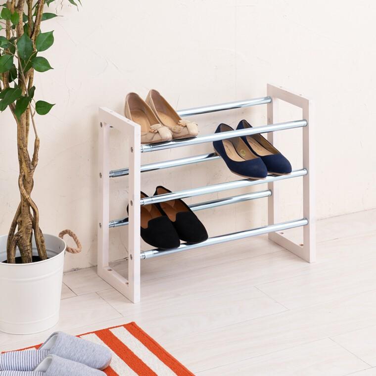伸縮式シューズラック3段 靴入れ 玄関収納 スリッパ ラック コンパクト エントランス スリム 省スペース 棚 |  | 03