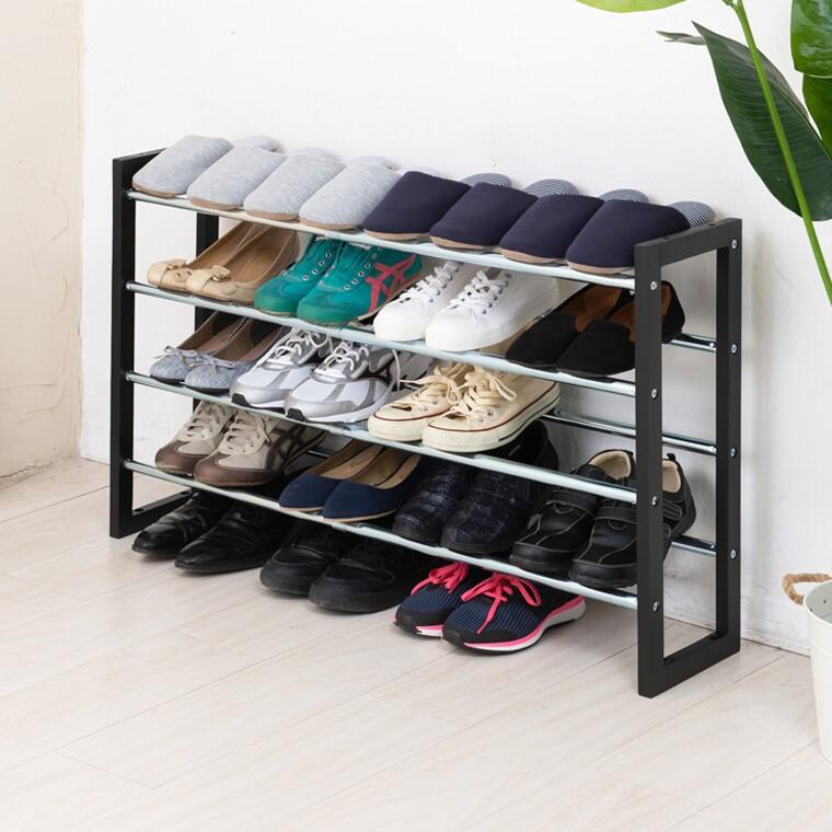 伸縮式シューズラック4段 靴入れ 玄関収納 スリッパ ラック コンパクト エントランス スリム 省スペース 棚 |  | 02