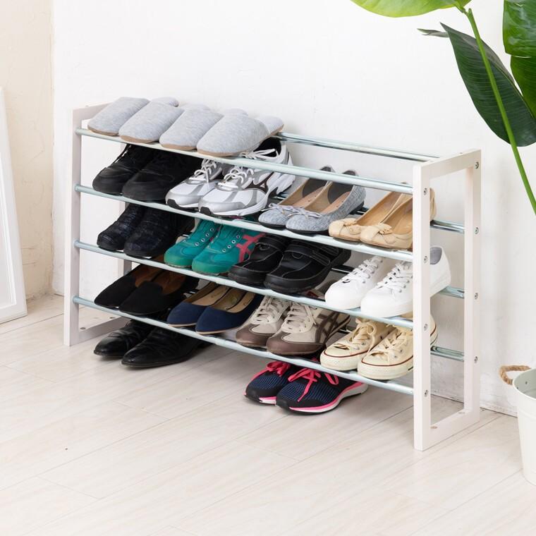伸縮式シューズラック4段 靴入れ 玄関収納 スリッパ ラック コンパクト エントランス スリム 省スペース 棚 |  | 03