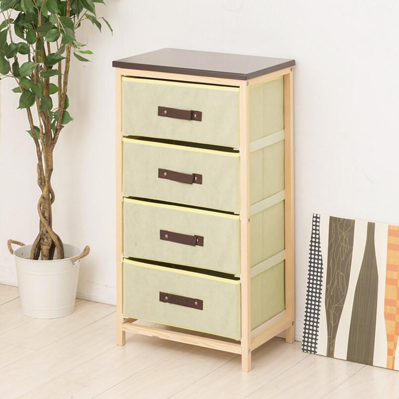 収納 ハンプチェスト 4段 天板付 収納 北欧風 ナチュラル 木目 布 引出し 軽量 スリム タンス 衣類収納 |  | 02