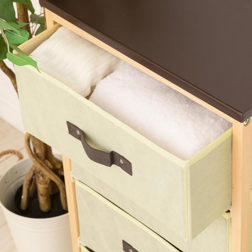 収納 ハンプチェスト 4段 天板付 収納 北欧風 ナチュラル 木目 布 引出し 軽量 スリム タンス 衣類収納 |  | 05