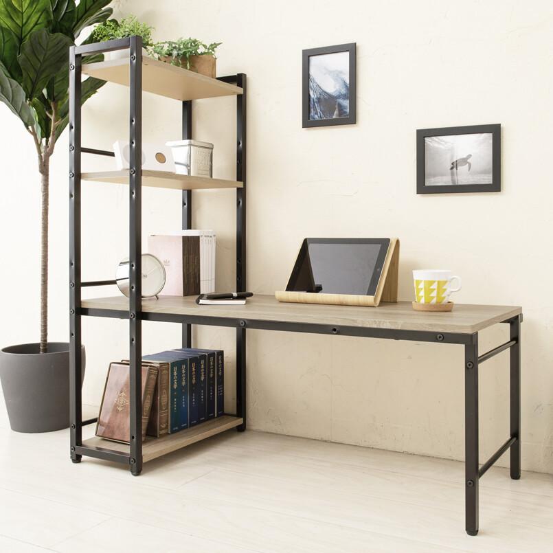 ラック付き4WAYデスク 幅100cm パソコンデスク PCラック ワークデスク おしゃれ シンプル 収納ラック付き 本棚 作業台 勉強机 ハイタイプ ロータイプ |  | 07