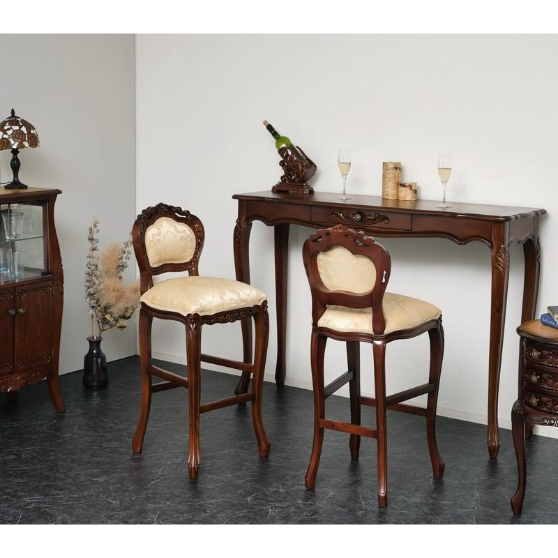 コモ カウンターテーブル ブラウン 幅135cm 木製 コンソールテーブル デスク アンティーク 猫脚 クラシック テーブル ダイニング 作業台 ワークデスク 収納 | 