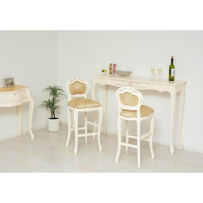 コモ カウンターテーブル ホワイト 幅135cm 木製 コンソールテーブル デスク アンティーク 猫脚 クラシック テーブル ダイニング 作業台 ワークデスク 収納 | 