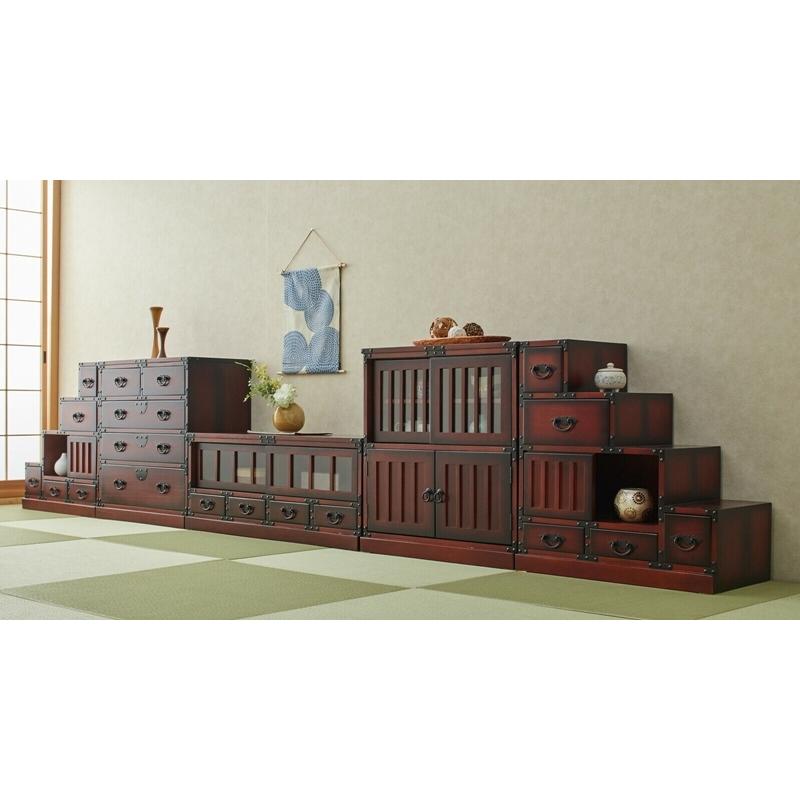 レトロ調 左階段 完成品 タンス チェスト 和モダン アンティーク 和室 民芸調デザイン 箪笥 民芸家具 リビング 収納棚 階段箪笥 アンティーク 小物収納 衣類収納 |  | 03