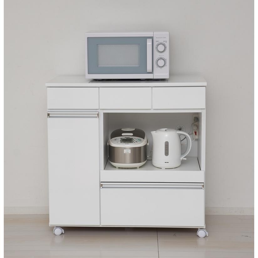 カウンターレンジワゴン キッチンカウンター キャスター付き コンセント付き 炊飯器 ポット レンジワゴン 完成品 シンプル スライドスレール キッチン収納 | 