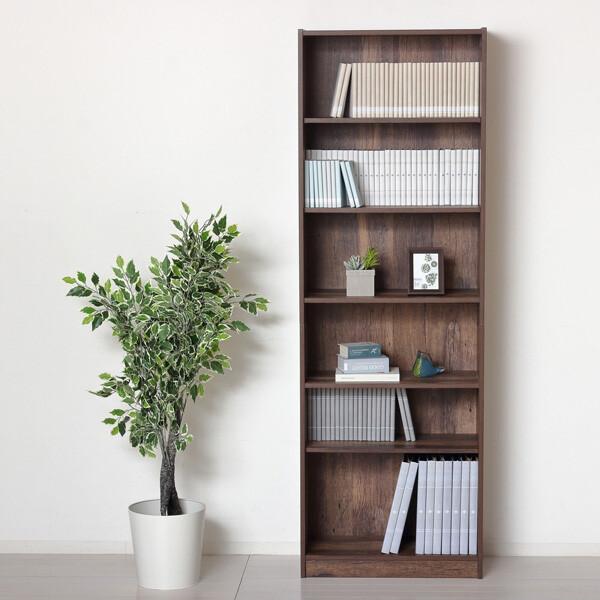 本棚 幅60cm 高さ180cm ダークブラウン 木製 6段 可動棚 おしゃれ 木目柄 北欧 モダン 和風 ブックラック 白家具 書斎 一人暮らし ハイタイプ 和モダン レトロ | クロシオ