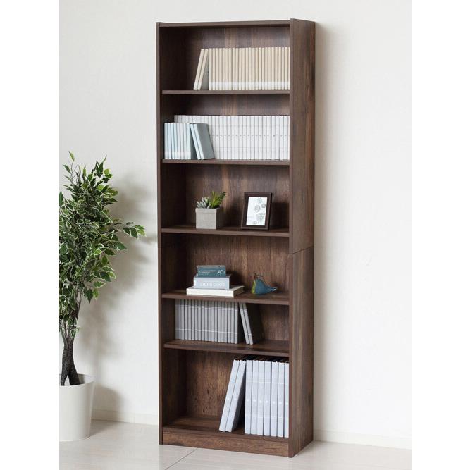 本棚 幅60cm 高さ180cm ダークブラウン 木製 6段 可動棚 おしゃれ 木目柄 北欧 モダン 和風 ブックラック 白家具 書斎 一人暮らし ハイタイプ 和モダン レトロ | クロシオ | 02