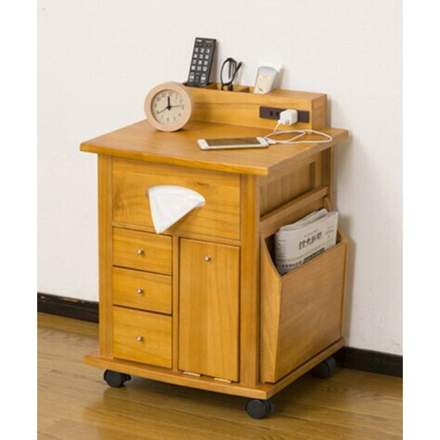 すっ桐ナイトワゴン サイドテーブル コンセント付き キャスター付き 大容量 収納 木製 ナイトテーブル ソファ横 ベッド横 ミニテーブル おしゃれ | 