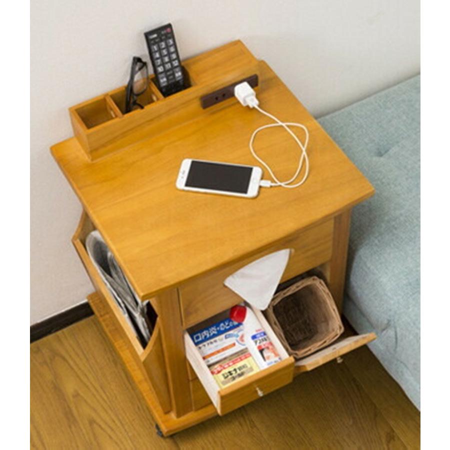 すっ桐ナイトワゴン サイドテーブル コンセント付き キャスター付き 大容量 収納 木製 ナイトテーブル ソファ横 ベッド横 ミニテーブル おしゃれ |  | 03