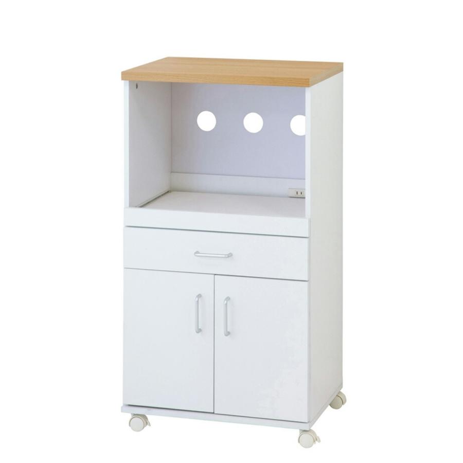 らくらくレンジワゴン ホワイト キャスター付き コンセント付き 炊飯器 スライド棚 キッチン家電収納 レンジ台 レンジボード キッチンワゴン 台所収納 | 